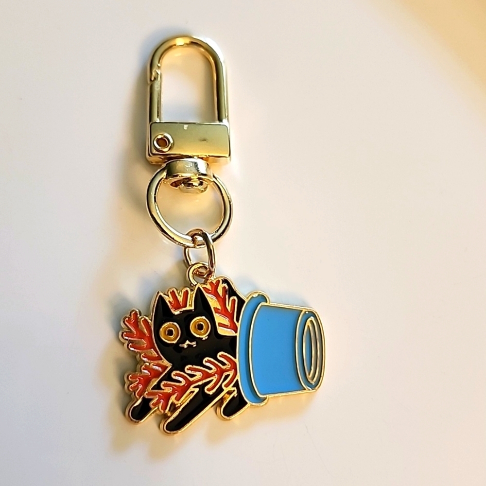 Mischievous CAT  ZIPPER Pull purse charm   Charm bracelet Lobster claw Clasp